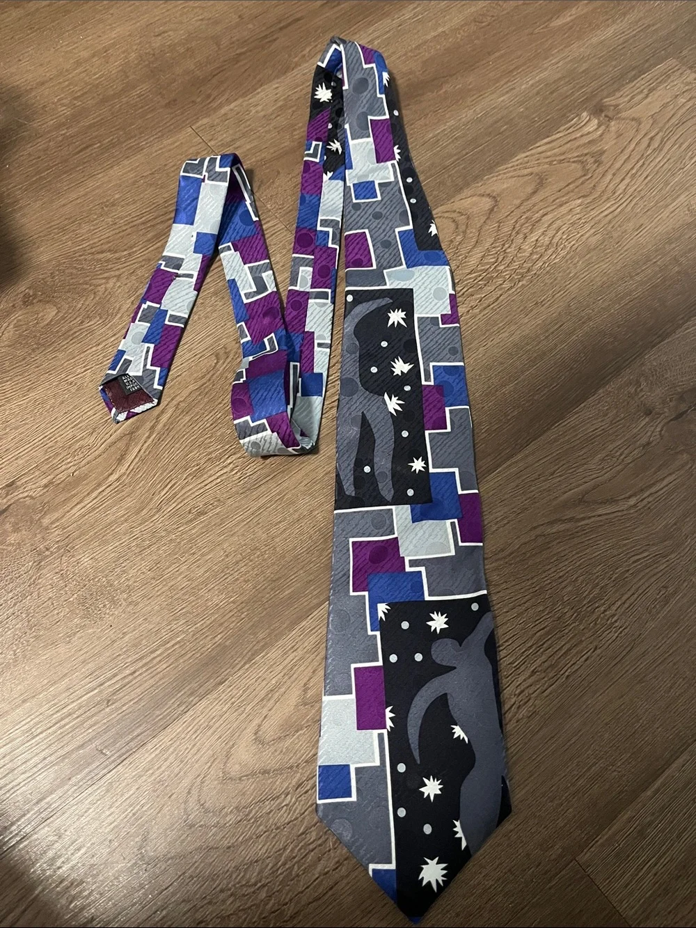 Dior Geometric & Star Pattern Silk Tie in Purple, Blue & Gray
